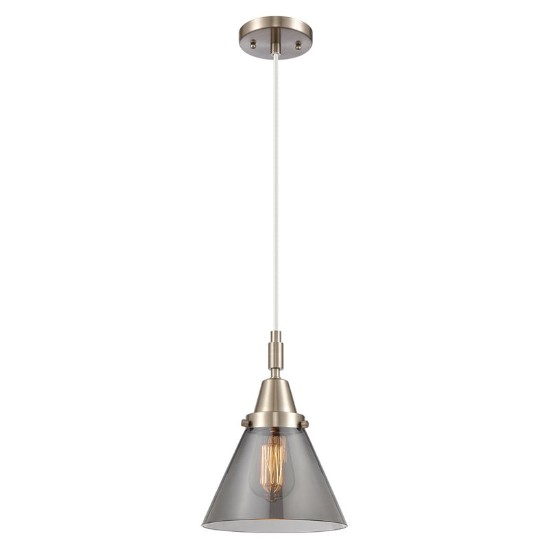 Innovations Caden Cone 8" Cord Mini Pendant, Satin Nickel/Smoke - 447-1P-SN-G43