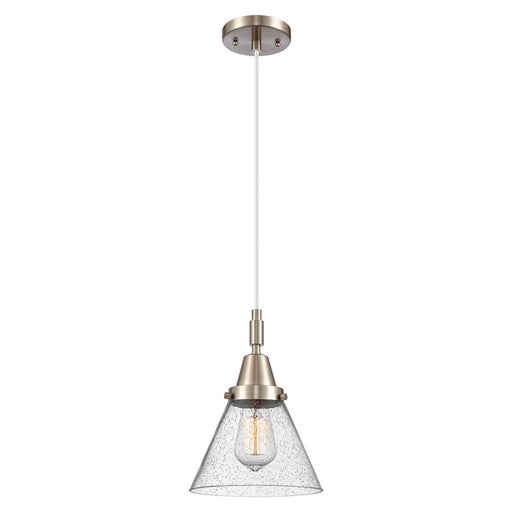 Innovations Caden Cone 8" Cord Mini Pendant, Satin Nickel/Seedy - 447-1P-SN-G44