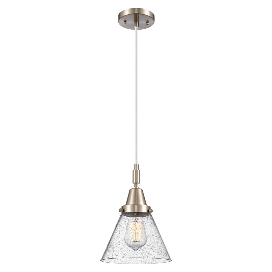 Innovations Caden Cone 8" Cord Mini Pendant, Satin Nickel/Seedy - 447-1P-SN-G44