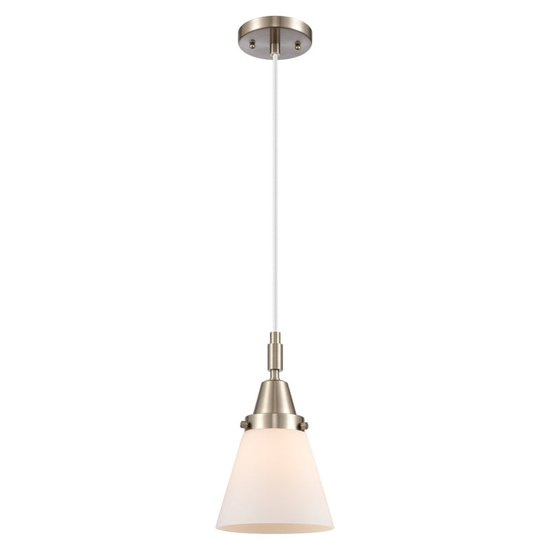 Innovations Caden Cone 6" Cord Mini Pendant, Satin Nickel/White - 447-1P-SN-G61