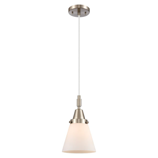 Innovations Caden Cone 6" Cord Mini Pendant, Satin Nickel/White - 447-1P-SN-G61