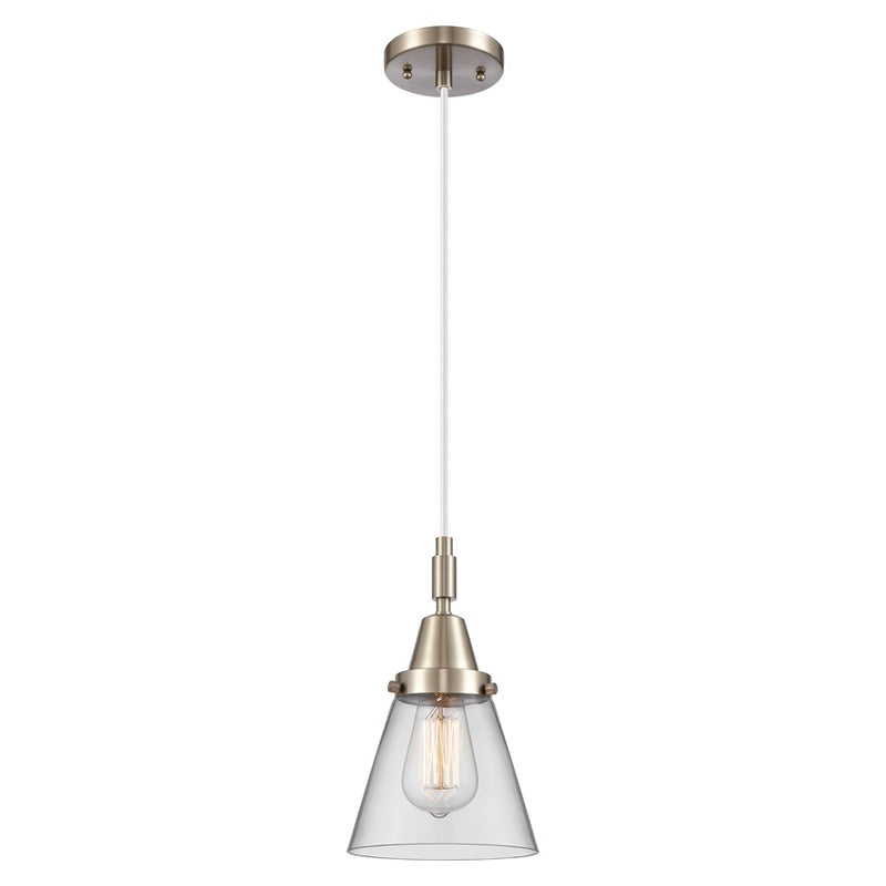 Innovations Caden Cone 6" Cord Mini Pendant, Satin Nickel/Clear - 447-1P-SN-G62
