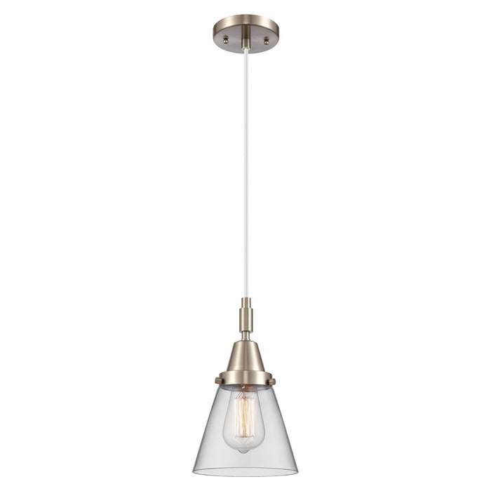 Innovations Caden Cone 6" Cord Mini Pendant, Satin Nickel/Clear - 447-1P-SN-G62