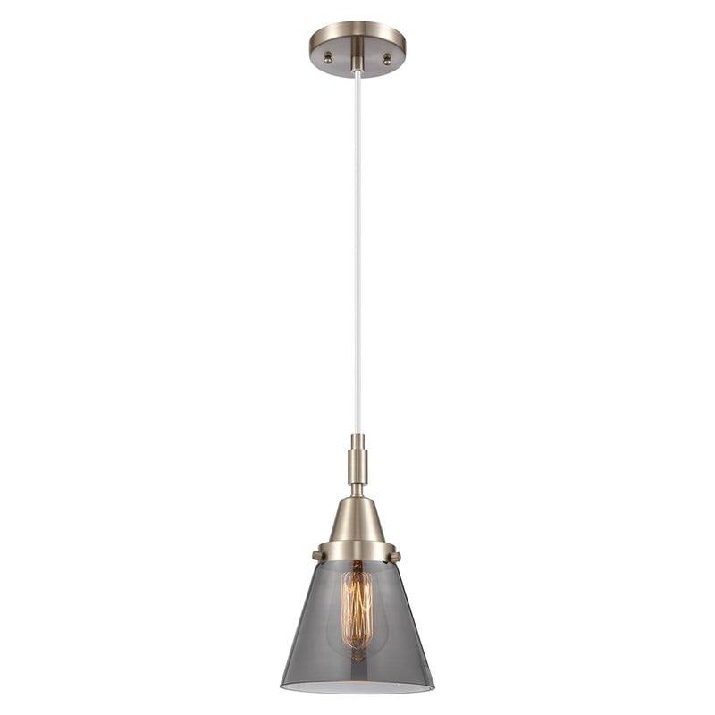 Innovations Caden Cone 6" Cord Mini Pendant, Satin Nickel/Smoke - 447-1P-SN-G63