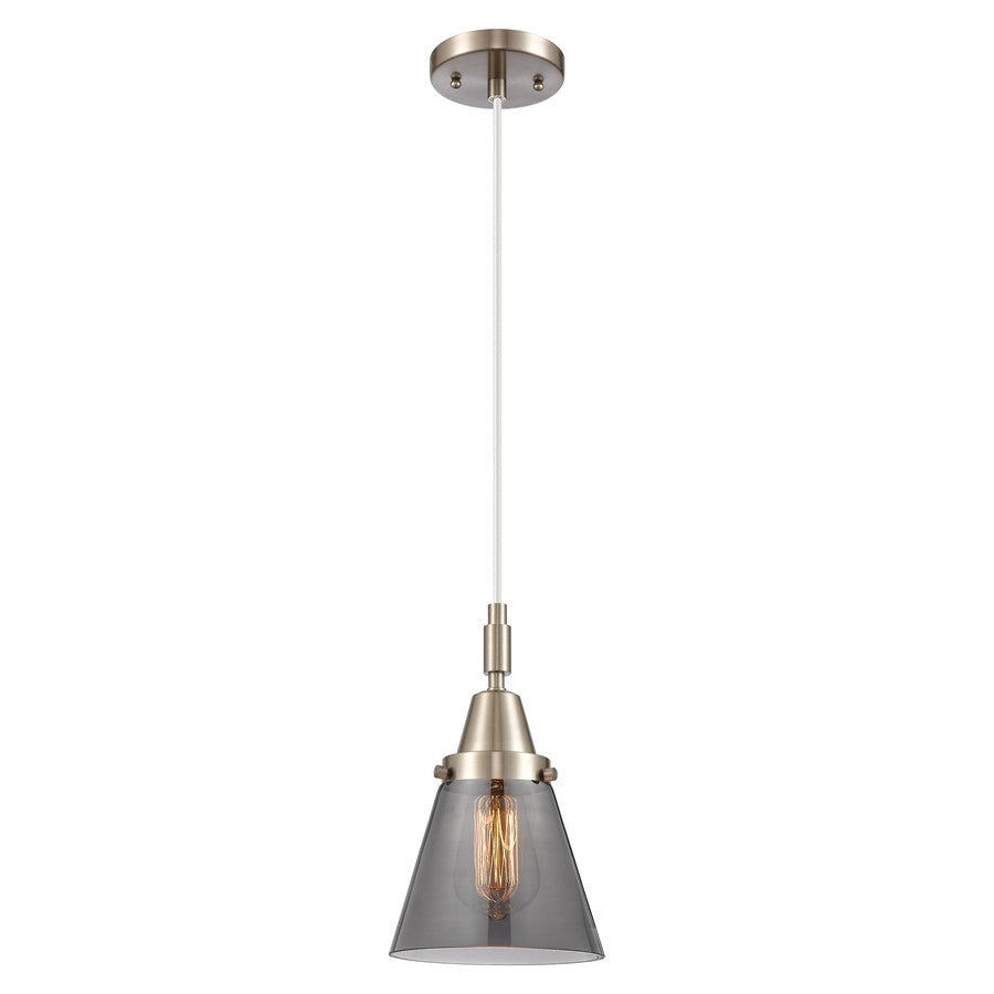 Innovations Caden Cone 6" Cord Mini Pendant, Satin Nickel/Smoke - 447-1P-SN-G63