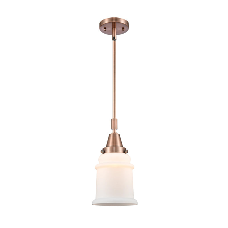 Innovations Canton 7in 1-Light Mini Pendant | Industrial Antique Copper Steel and Matte White Frosted Glass | Kitchen Island & | Model 447-1S-AC-G181-LED