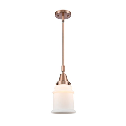 Innovations Canton 7in 1-Light Mini Pendant | Industrial Antique Copper Steel and Matte White Frosted Glass | Kitchen Island & | Model 447-1S-AC-G181-LED