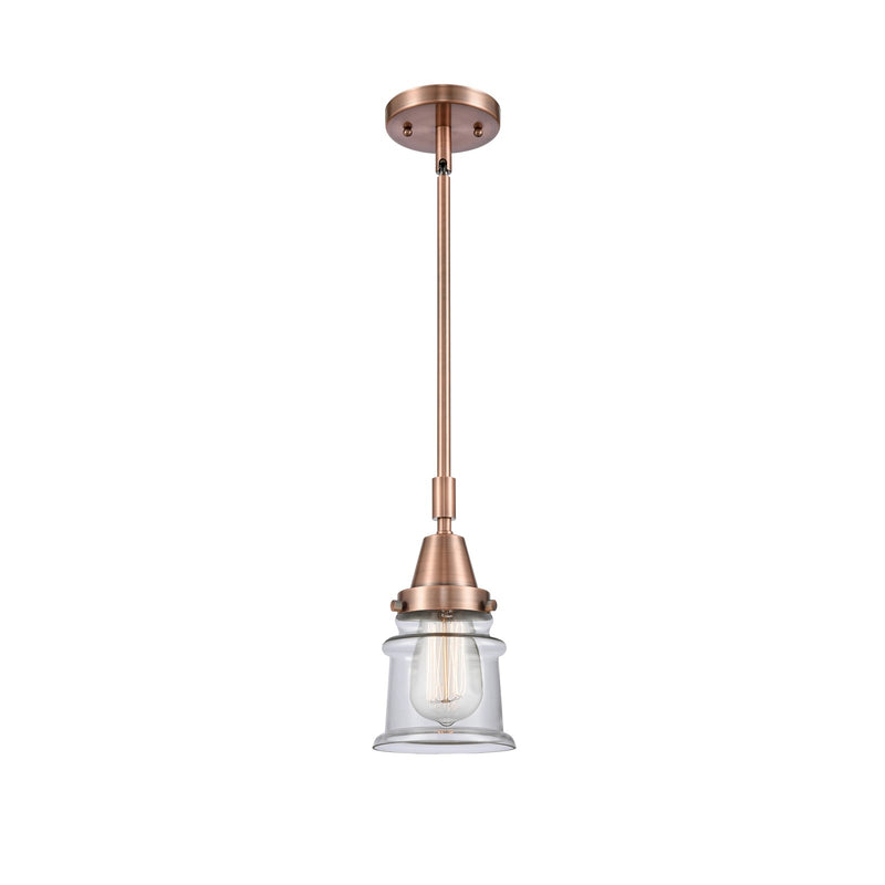 Innovations Canton 7in 1-Light Mini Pendant | Industrial Farmhouse Antique Copper Steel and Clear Glass | Kitchen Island & Dining | Model 447-1S-AC-G182S