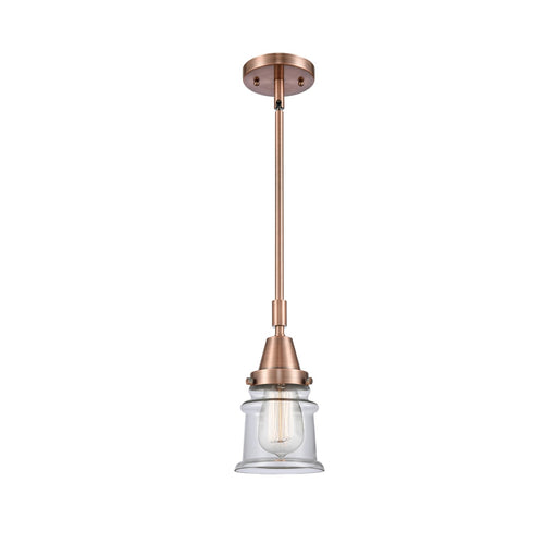 Innovations Canton 7in 1-Light Mini Pendant | Industrial Farmhouse Antique Copper Steel and Clear Glass | Kitchen Island & Dining | Model 447-1S-AC-G182S