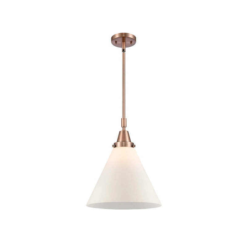 Innovations Lighting Cone 12in 1-Light Mini Pendant | Industrial Antique Copper Steel and Matte White Frosted Glass | Kitchen | Model 447-1S-AC-G41-L-LED