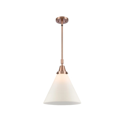 Innovations Lighting Cone 12in 1-Light Mini Pendant | Industrial Antique Copper Steel and Matte White Frosted Glass | Kitchen | Model 447-1S-AC-G41-L-LED
