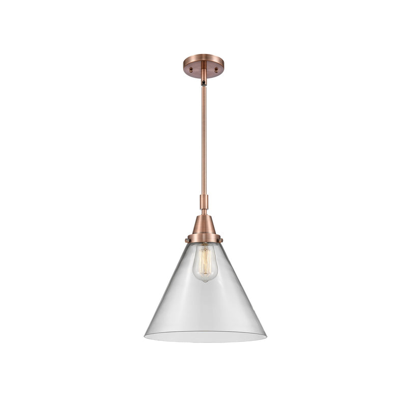 Innovations Lighting Caden 12in 1-Light Mini Pendant | Industrial Antique Copper Steel and Clear Glass | Kitchen Island & | Model 447-1S-AC-G42-L-LED