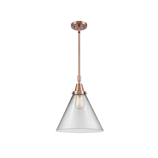 Innovations Lighting Caden 12in 1-Light Mini Pendant | Industrial Antique Copper Steel and Clear Glass | Kitchen Island & | Model 447-1S-AC-G42-L-LED