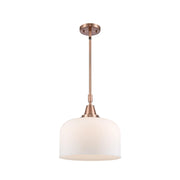 Innovations Lighting Bell 12in 1-Light Mini Pendant | Industrial Antique Copper Steel and Matte White Frosted Glass | Kitchen | Model 447-1S-AC-G71-L-LED