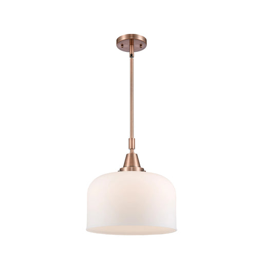 Innovations Lighting Bell 12in 1-Light Mini Pendant | Industrial Antique Copper Steel and Matte White Frosted Glass | Kitchen | Model 447-1S-AC-G71-L-LED
