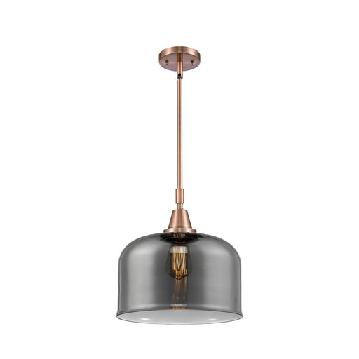 Innovations Lighting Bell 12in 1-Light Mini Pendant | Industrial Antique Copper Steel and Light Smoke Glass | Kitchen Island & | Model 447-1S-AC-G73-L-LED