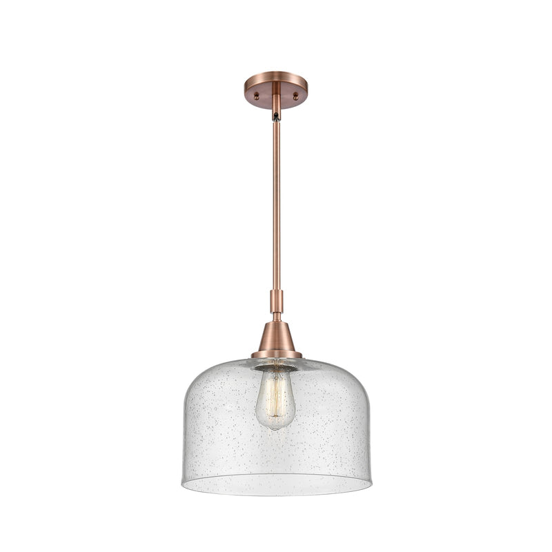 Innovations Bell 12in 1-Light Mini Pendant | Industrial Antique Copper Steel and Seedy Glass | Kitchen Island | 12 x 12 x 14 in | Model 447-1S-AC-G74-L-LED