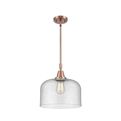 Innovations Bell 12in 1-Light Mini Pendant | Industrial Antique Copper Steel and Seedy Glass | Kitchen Island | 12 x 12 x 14 in | Model 447-1S-AC-G74-L-LED