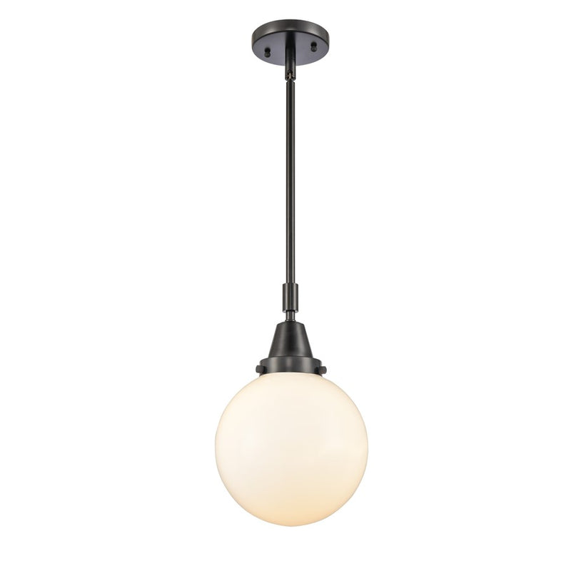 Innovations Caden Beacon 1Lt 8" Stem Mini Pendant, BK/WH - 447-1S-BK-G201-8