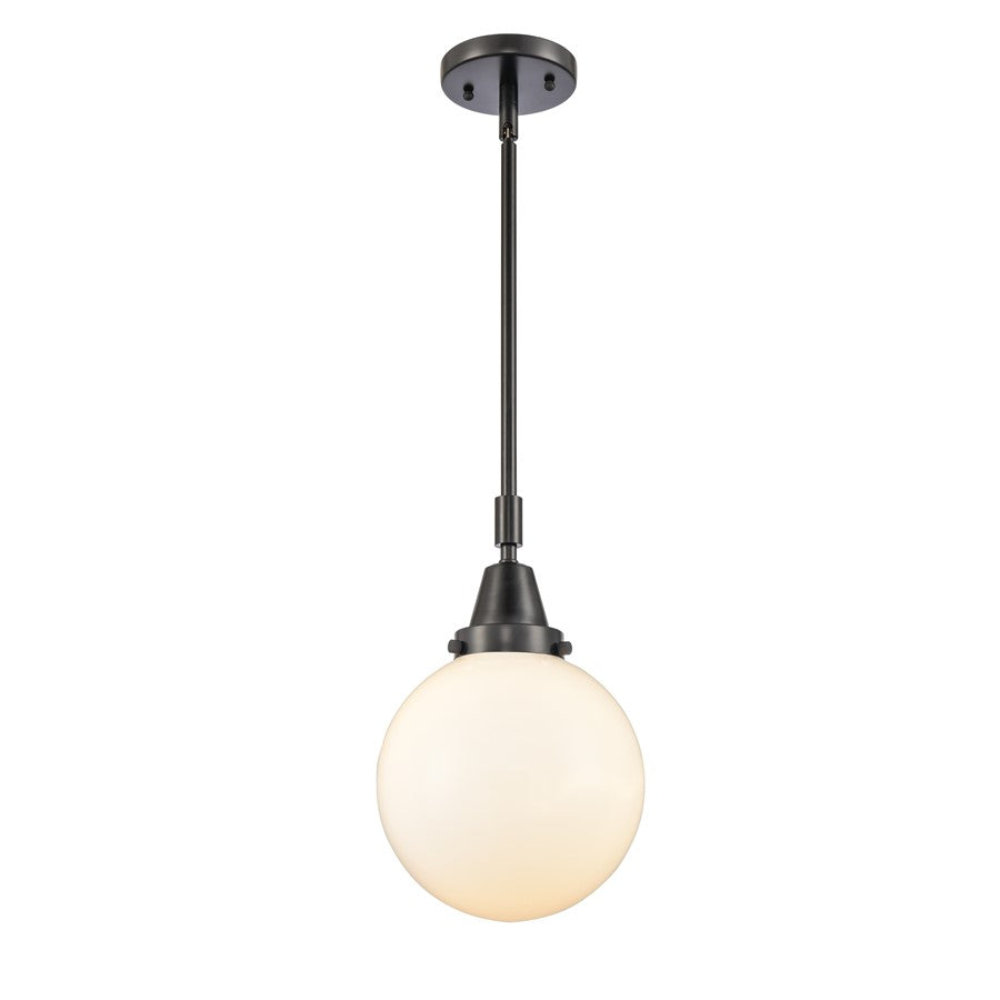 Innovations Caden Beacon 1Lt 8" Stem Mini Pendant, BK/WH - 447-1S-BK-G201-8
