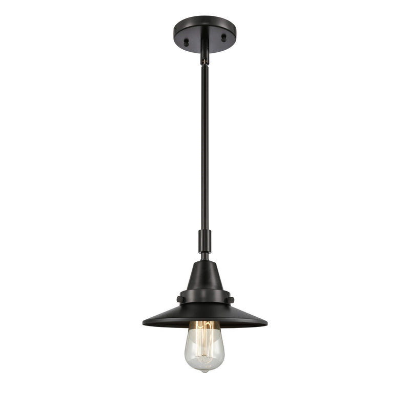 Innovations Railroad 8in 1-Light Mini Pendant | Industrial Matte Black and Matte Black Metal | Kitchen Island & Dining Room | Model 447-1S-BK-M6