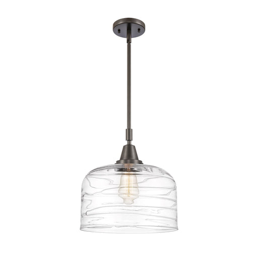 Innovations Lighting Bell 12in 1-Light Mini Pendant | Industrial Oil Rubbed Bronze Steel and Clear Deco Swirl Glass | Kitchen | Model 447-1S-OB-G713-L-LED