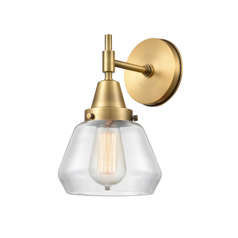 Innovations Fulton 7in 1-Light Wall Sconce | Retro Brushed Brass and Clear Glass | Kitchen & Hallway Accent | 6.75 x 10.5 in | Model 447-1W-BB-G172