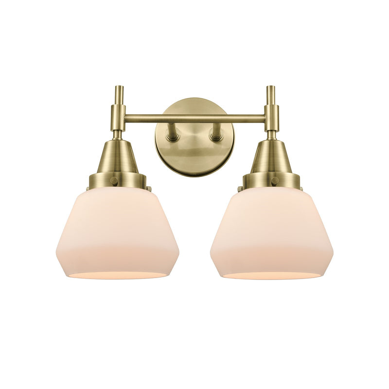 Innovations Fulton 16in 2-Light Bath Vanity Light | Retro Industrial Antique Brass and Matte White Glass | Bathroom Vanity | Model 447-2W-AB-G171