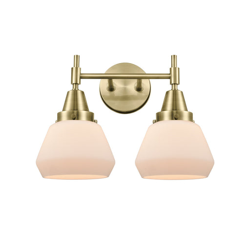 Innovations Fulton 16in 2-Light Bath Vanity Light | Retro Industrial Antique Brass and Matte White Glass | Bathroom Vanity | Model 447-2W-AB-G171