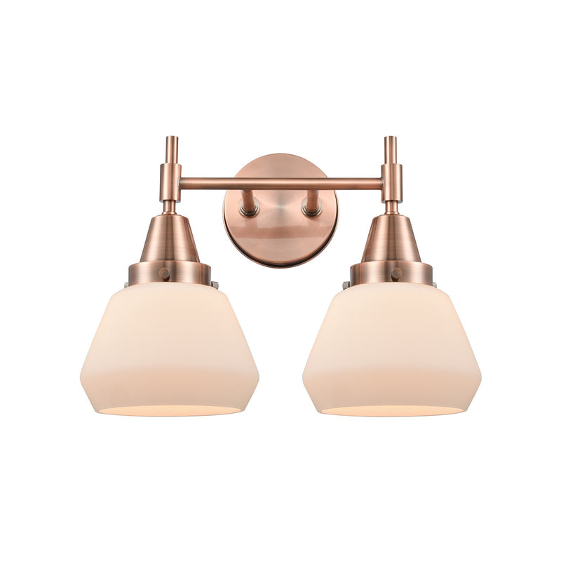 Innovations Fulton 16in 2-Light Bath Vanity | Retro Industrial Antique Copper and Matte White Glass | Bathroom Vanity Light | Model 447-2W-AC-G171