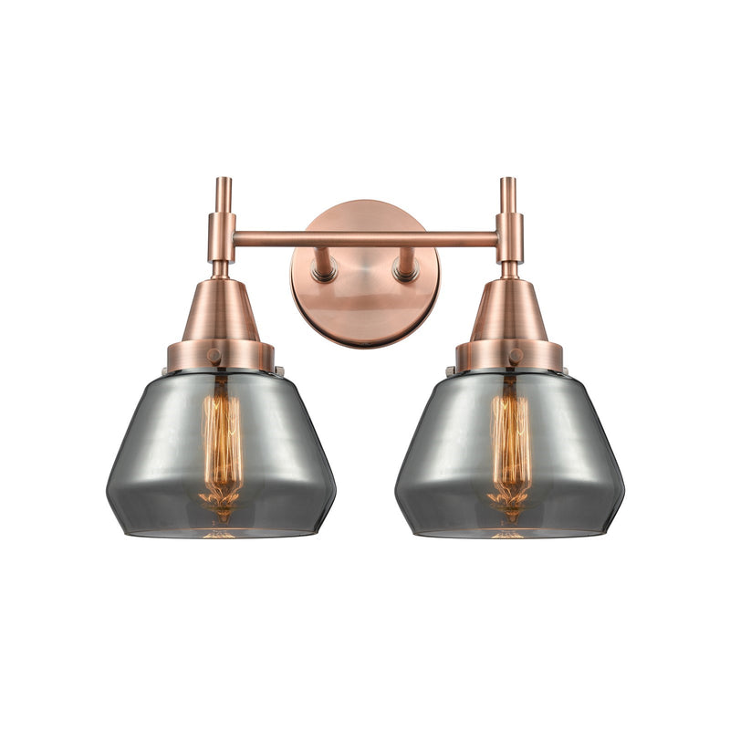 Innovations Fulton 16in 2-Light Bath Vanity | Retro Industrial Antique Copper and Light Smoke Glass | Bathroom Vanity Light | Model 447-2W-AC-G173