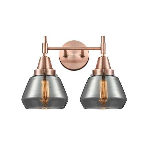 Innovations Fulton 16in 2-Light Bath Vanity | Retro Industrial Antique Copper and Light Smoke Glass | Bathroom Vanity Light | Model 447-2W-AC-G173