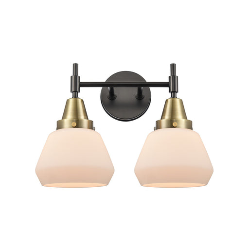 Innovations Fulton 16in 2-Light Bath Vanity | Retro Industrial Black Antique Brass and Matte White Glass | Bathroom Vanity | Model 447-2W-BAB-G171