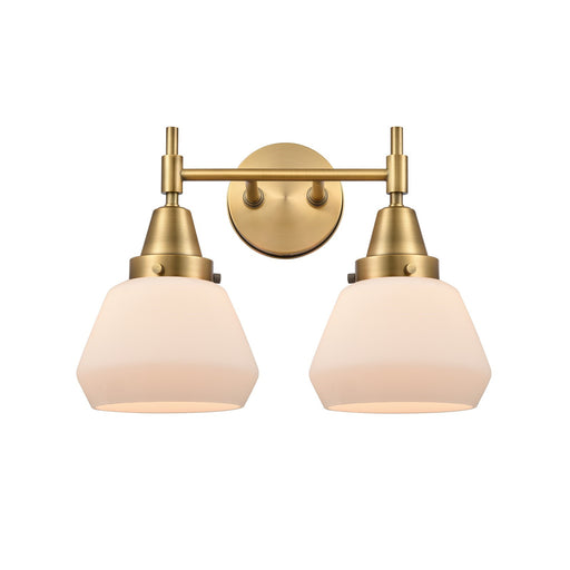 Innovations Fulton 16in 2-Light Bath Vanity Light | Retro Industrial Brushed Brass and Matte White Glass | Bathroom Vanity | Model 447-2W-BB-G171