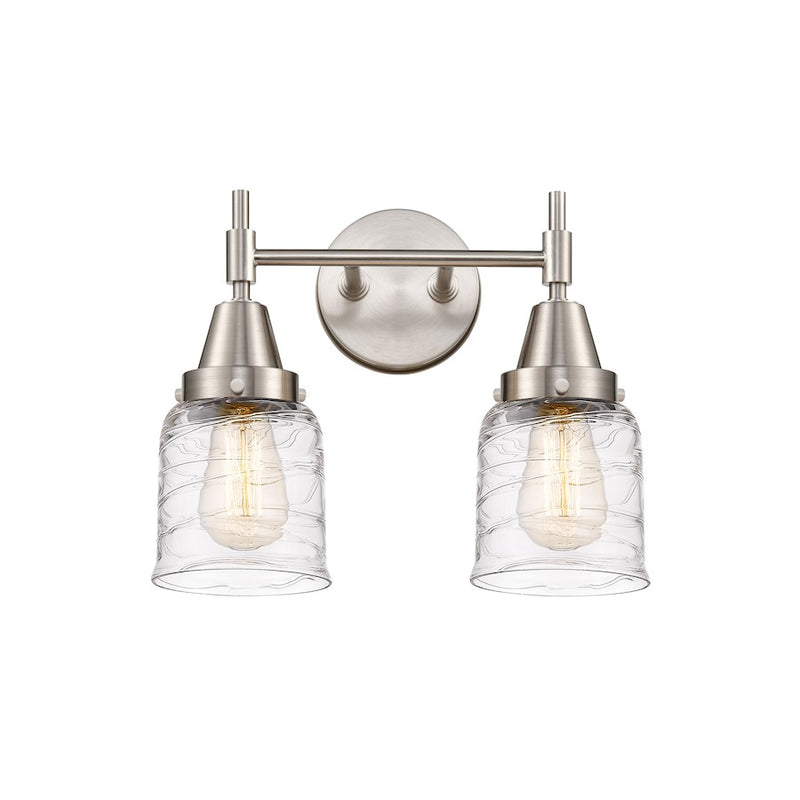 Innovations Caden 14in 2-Light Vanity | Retro Satin Nickel and Deco Swirl Glass | Bathroom Vanity | 14 x 11 in | Model 447-2W-SN-G513