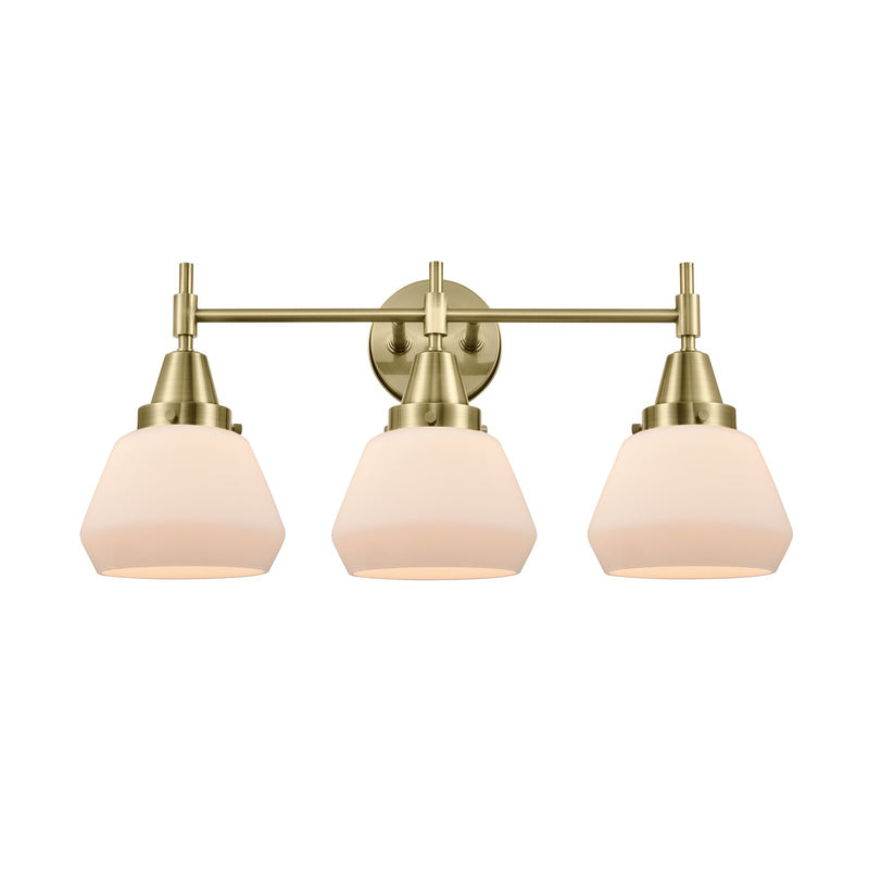 Innovations Fulton 25in 3-Light Bath Vanity Light | Retro Industrial Antique Brass and Matte White Glass | Bathroom Vanity | Model 447-3W-AB-G171