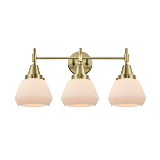Innovations Fulton 25in 3-Light Bath Vanity Light | Retro Industrial Antique Brass and Matte White Glass | Bathroom Vanity | Model 447-3W-AB-G171