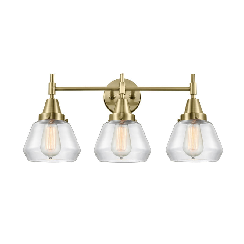 Innovations Fulton 25in 3-Light Bath Vanity | Retro Industrial Antique Brass and Clear Glass | Bathroom Vanity | Model 447-3W-AB-G172