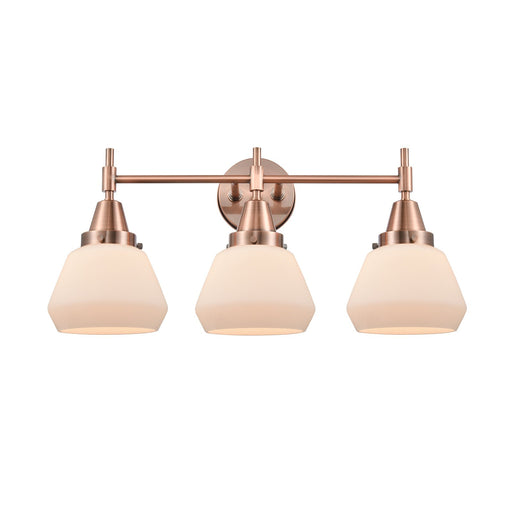 Innovations Fulton 25in 3-Light Bath Vanity | Retro Industrial Antique Copper and Matte White Glass | Bathroom Vanity | Model 447-3W-AC-G171