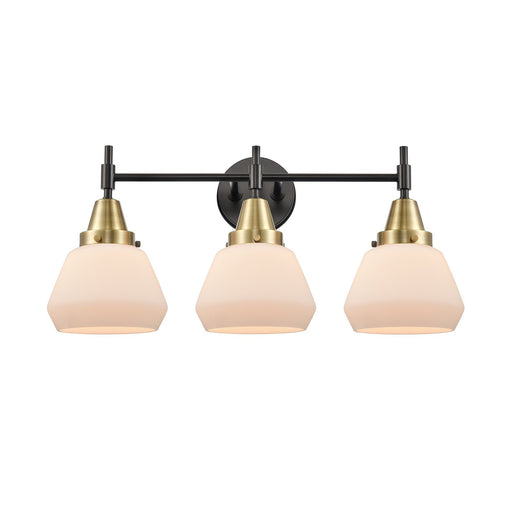 Innovations Fulton 25in 3-Light Bath Vanity | Retro Industrial Black Antique Brass and Matte White Glass | Bathroom Vanity | Model 447-3W-BAB-G171