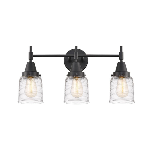 Innovations Lighting Caden 23in 3-Light Vanity Light | Retro Industrial Matte Black and Deco Swirl Glass | Bathroom Vanity | Model 447-3W-BK-G513