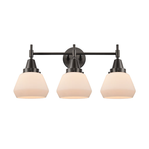 Innovations Fulton 25in 3-Light Bath Vanity Light | Retro Industrial Oil Rubbed Bronze and Matte White Glass | Bathroom Vanity | Model 447-3W-OB-G171