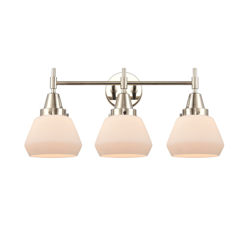 Innovations Fulton 25in 3-Light Bath Vanity Light | Retro Industrial Polished Nickel and Matte White Glass | Bathroom Vanity | Model 447-3W-PN-G171