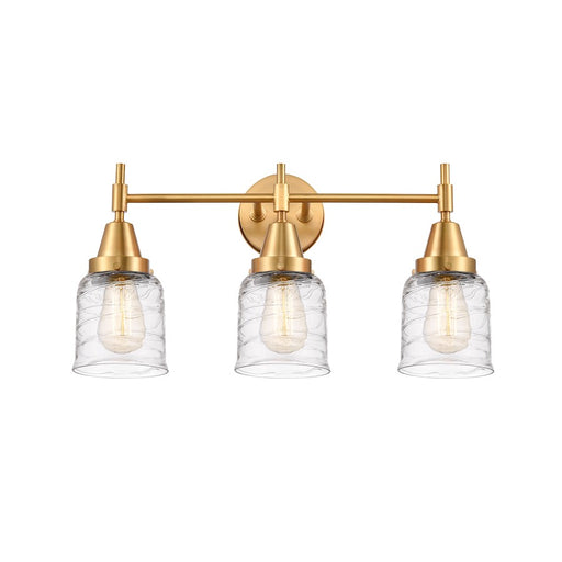 Innovations Lighting Caden 3-Light Vanity | Retro Industrial Satin Gold Steel and Deco Swirl Glass | Bathroom Vanity Light | Model 447-3W-SG-G513