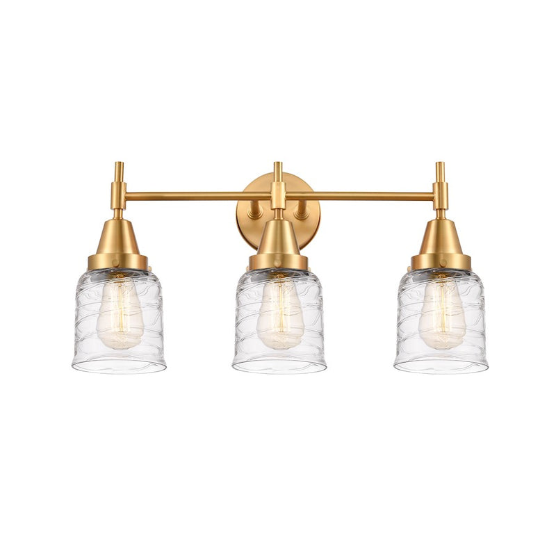 Innovations Lighting Caden 23in 3-Light LED Vanity | Retro Industrial Satin Gold and Deco Swirl Glass | Bathroom Vanity | Model 447-3W-SG-G513-LED