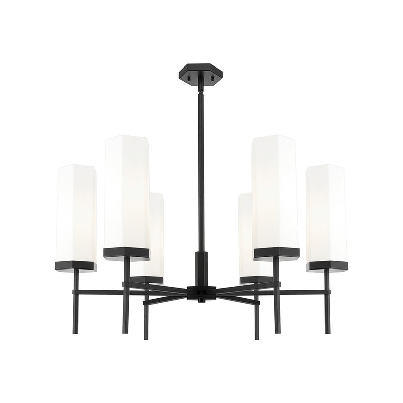 Innovations Blakeley 6Lt 32" Stem Chandelier, Black/White - 463-6CR-BK-G463-12WH