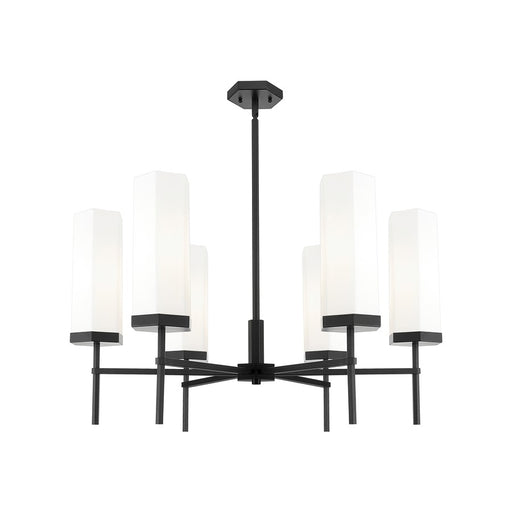 Innovations Blakeley 6Lt 32" Stem Chandelier, Black/White - 463-6CR-BK-G463-12WH