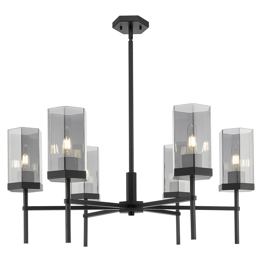 Innovations Blakeley 6Lt 32" Stem Chandelier, Black/Smoke - 463-6CR-BK-G463-8SM