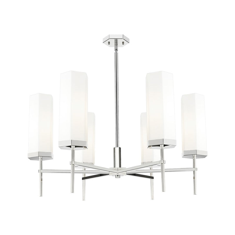 Innovations Blakeley 6Lt 32" Stem Chandelier, PN/White - 463-6CR-PN-G463-12WH