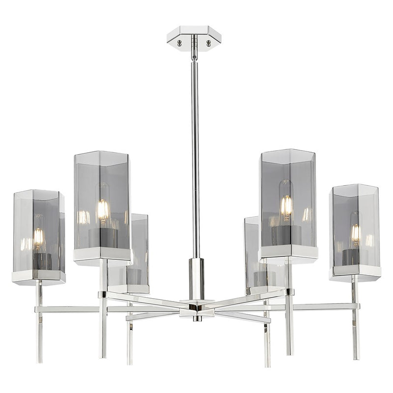 Innovations Blakeley 6Lt 32" Stem Chandelier, PN/Smoke - 463-6CR-PN-G463-8SM